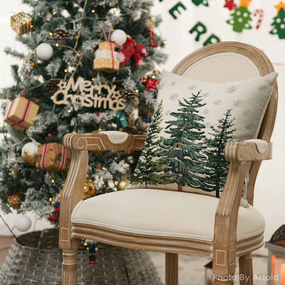 Artoid Mode Pino Alberi Renna Copricuscini di Natale Set di 4