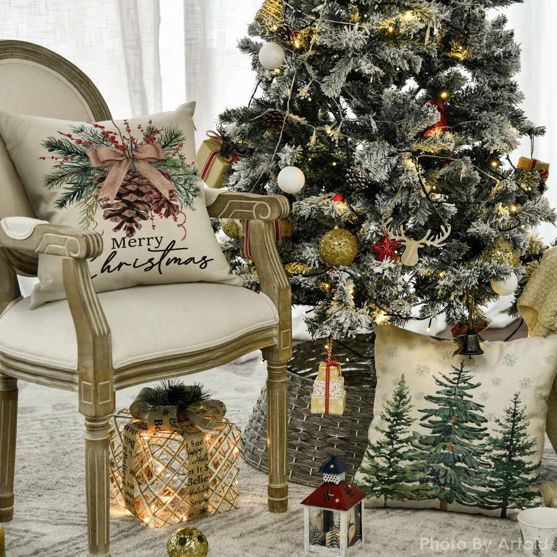 Artoid Mode Pino Alberi Renna Copricuscini di Natale Set di 4