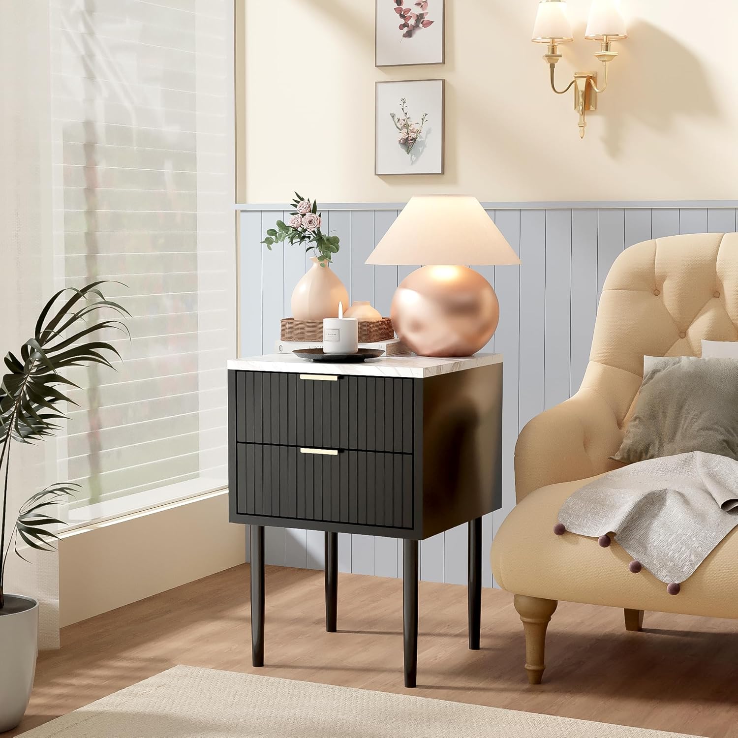 Set UEV di 2 comodini con piano in marmo