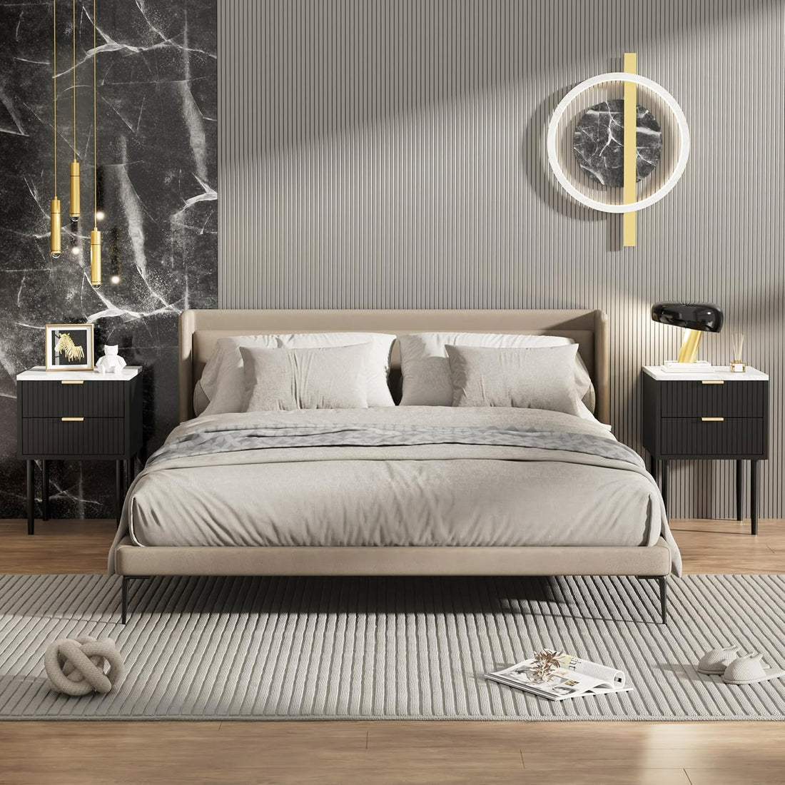 Set UEV di 2 comodini con piano in marmo